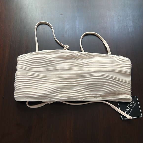 ZAFUL Women Strapless Ribbed Wave Bandeau Bikini Set Lace up Swimsuit - Picture 5 of 16